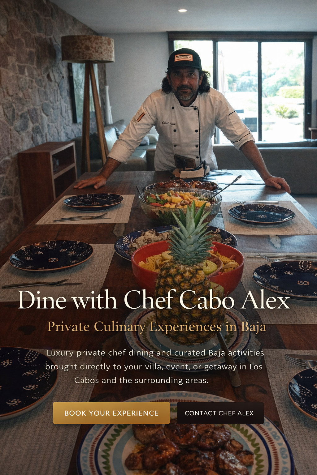 Chef Cabo Alex at a private villa dinner in Baja